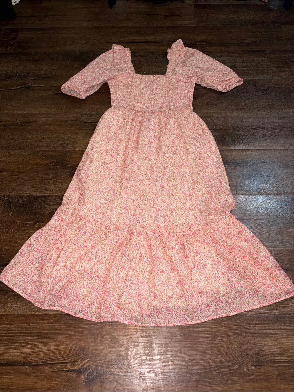 Vineyard Vines Floral Smocked Puff Sleeve Midi Dress Silk Blend like New Small